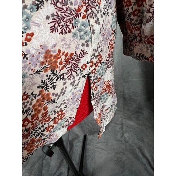 LOFT Blouse Womens Medium Brown Long Sleeve Floral Semi Sheer Tie Neck - Picture 3 of 7